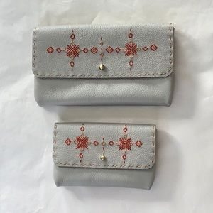 Moroccan leather matching wallets with embroidered detail. NWOT